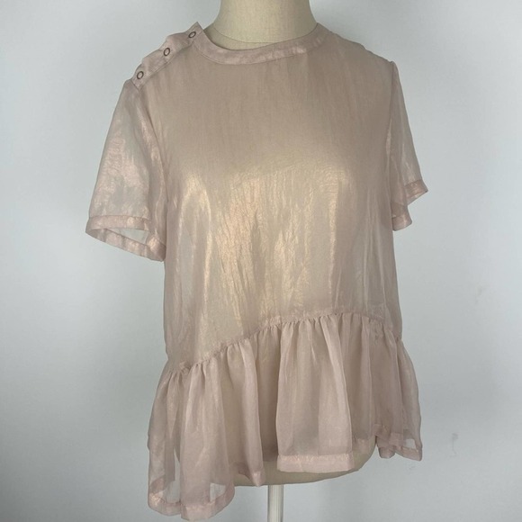 Kimchi Blue Sheer Short Sleeve Peplum Top - Picture 1 of 4